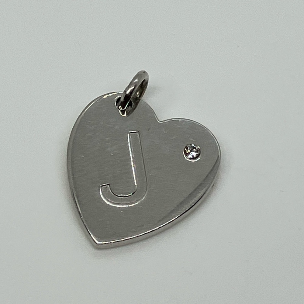 Vtg 925 Sterling Silver & Cz Accent Letter J Heart Charm / Pendant
